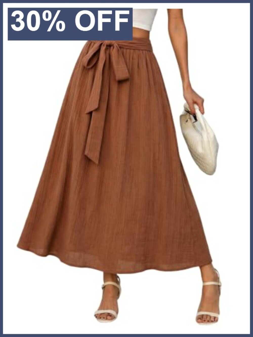 Women High Waisted A-Line Midi Skirt Pockets Flowy Long Skirt